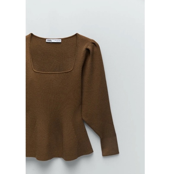 Zara brown square neck knit sweater top size medium - Picture 6 of 9